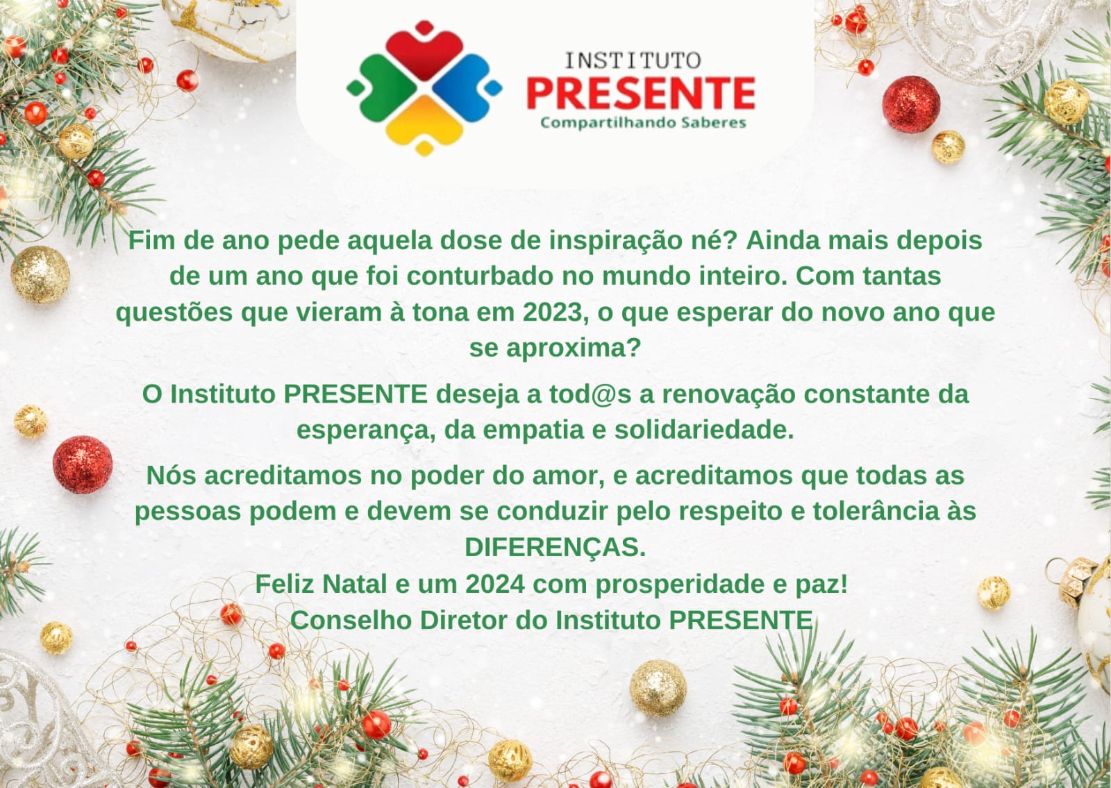 Mensagem de Natal do Instituto PRESENTE 